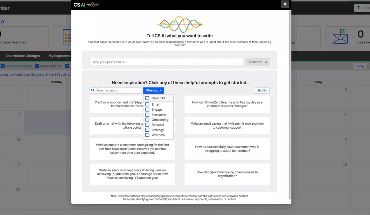 ChurnZero’s generative AI prompts
