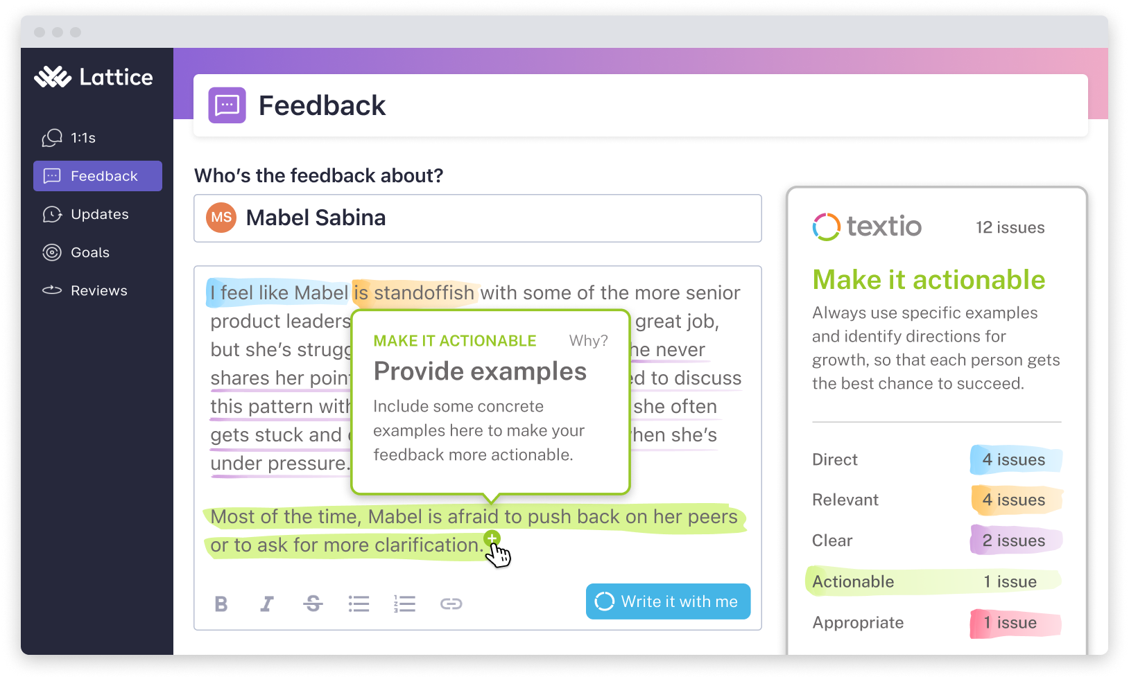 Textio Lift for performance feedback in Lattice