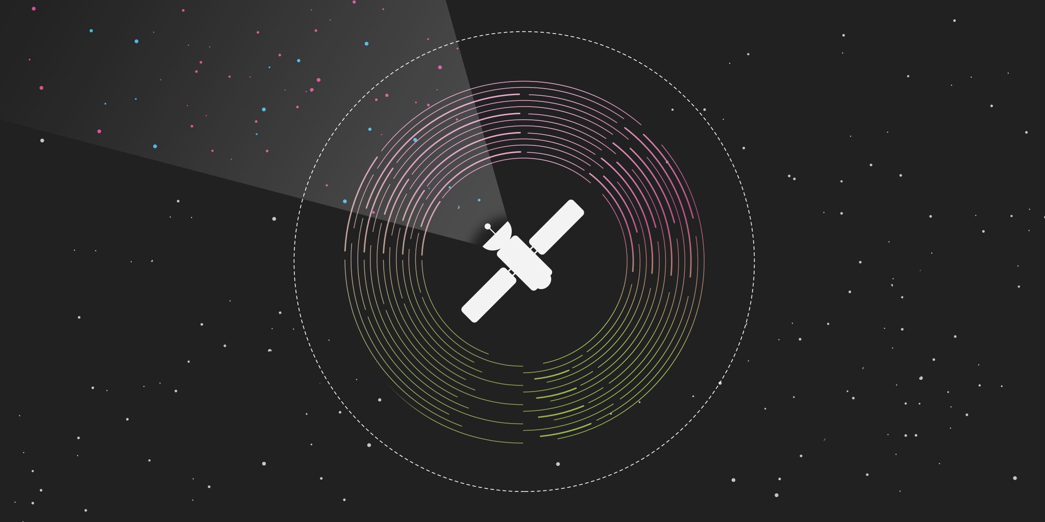 Icon of a space station in a galaxy transmitting signal