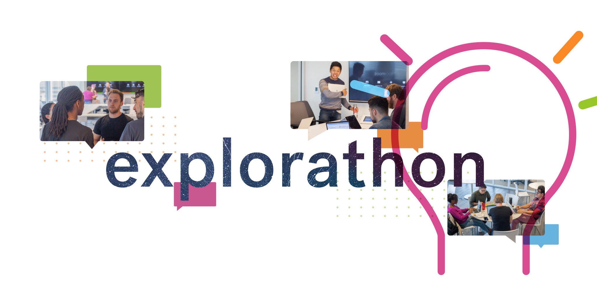 Explorathon with three photos and a light bulb