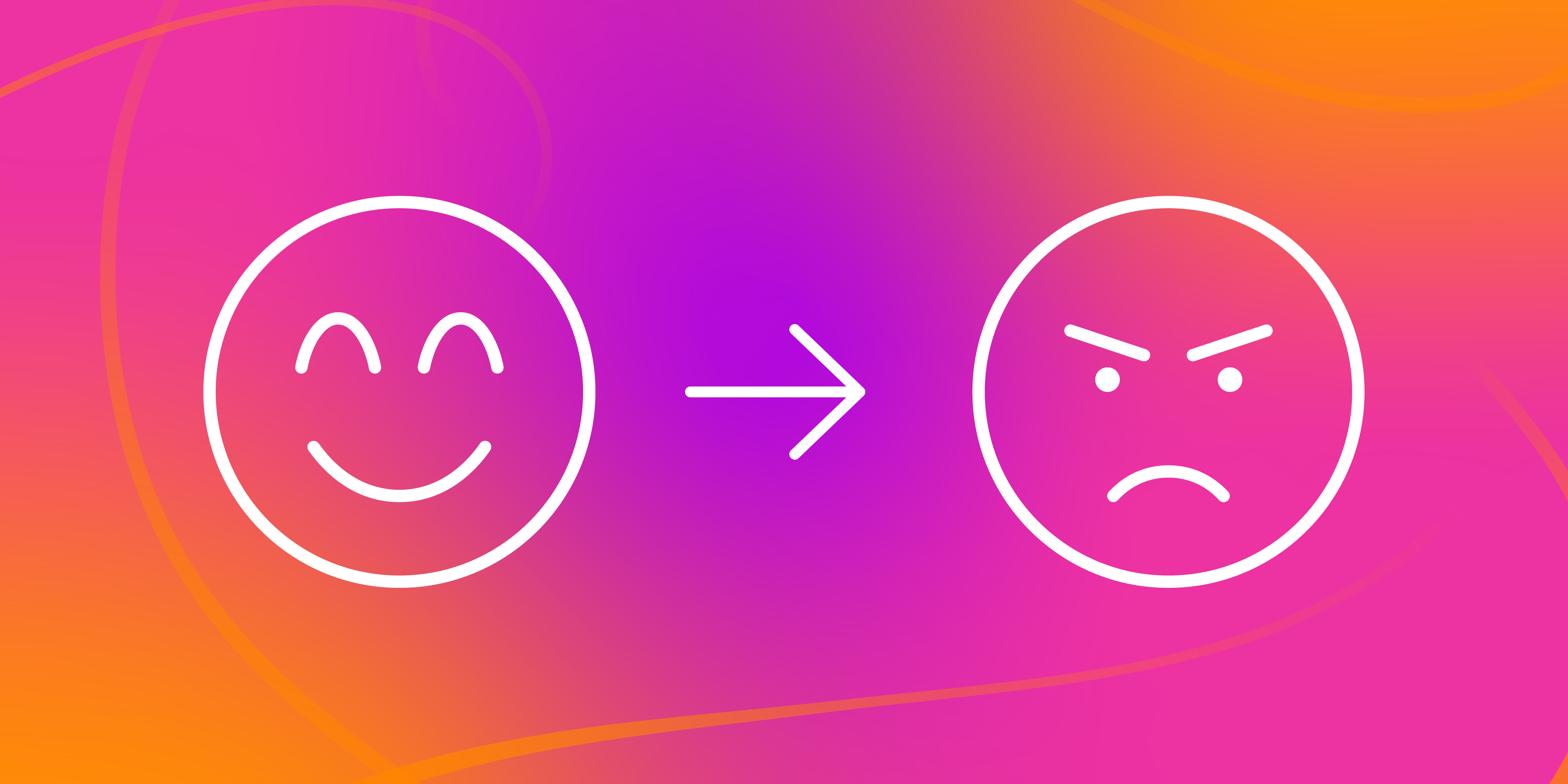 Pink and orange image with smiling and angry face