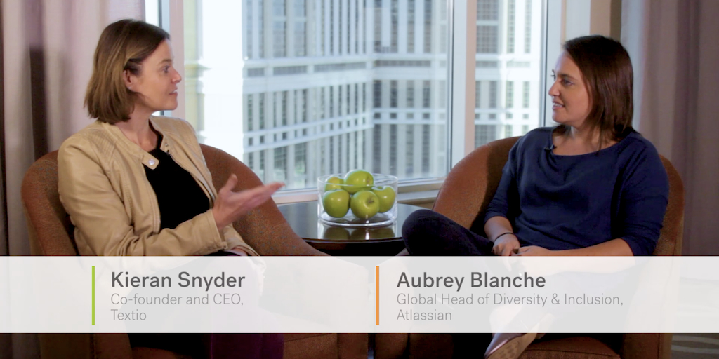 Kieran Snyder co-founder and CEO of Textio with Aubrey Blanche Global Head of Diversity & Inclusion at Atlassian