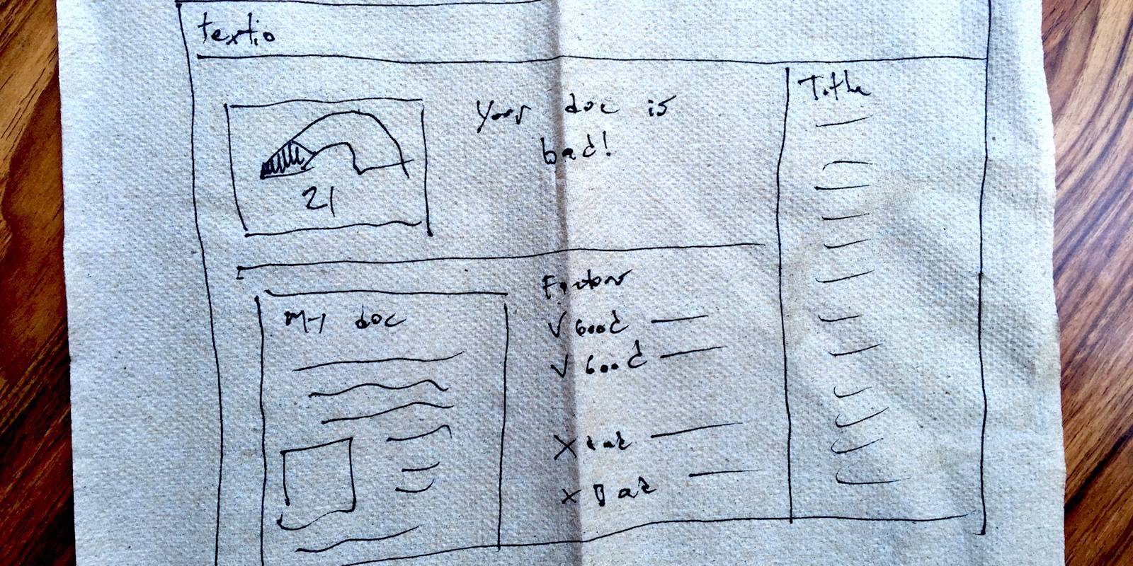 Original design of Textio drawn on a napkin